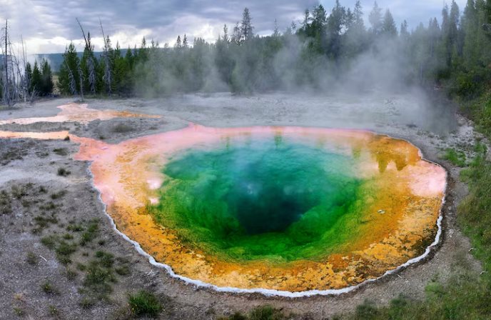 Steaming Morning Glory Pool in the Upper Geyser Basin