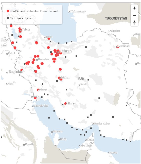 Israel Iran attack map