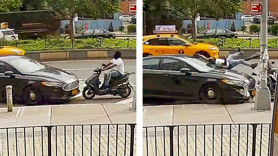 NYPD hits black guy on scooter